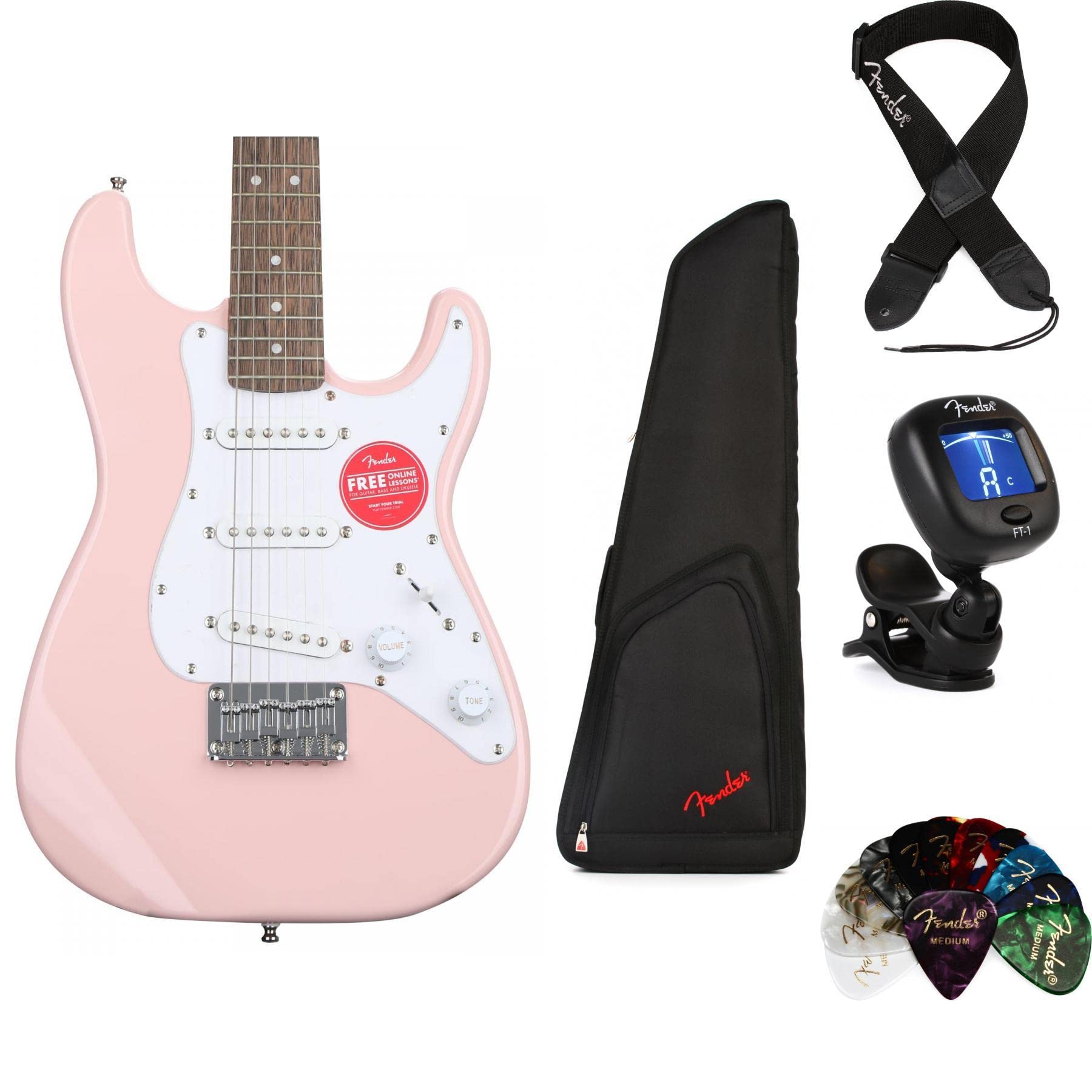 Squier Mini Strat Essentials Bundle - Shell Pink with Indian Laurel Fingerboard