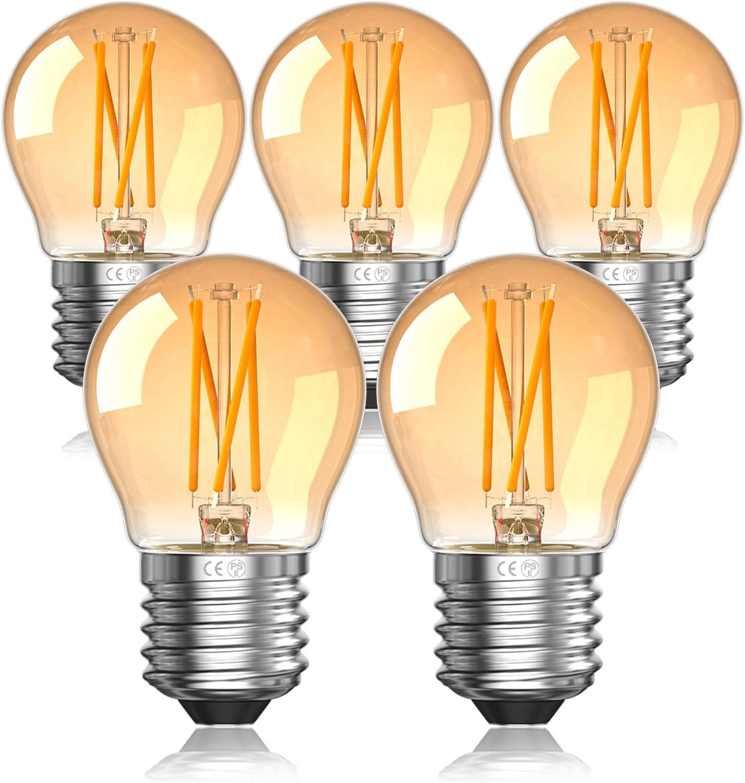 E27 LED Golf Ball Light Bulb Dimmable, 4W ES Edison Screw LED Filament Bulb 40W Incandescent Bulb Equivalent, Amber Glass G45 Vintage Mini Globe Bulbs Warm White 2700K (5-Pack)