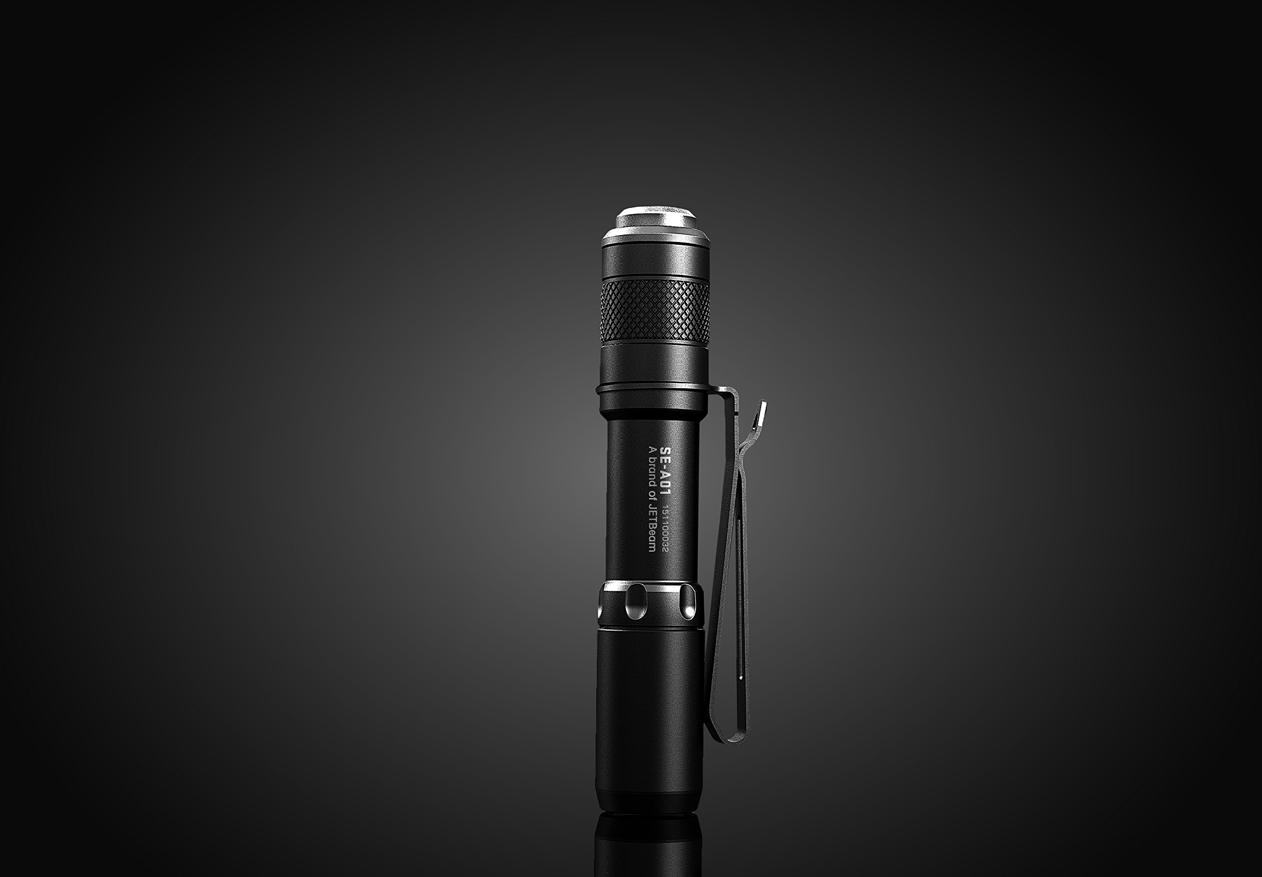 Niteye SE-A01 AAA Flashlight upright with clip