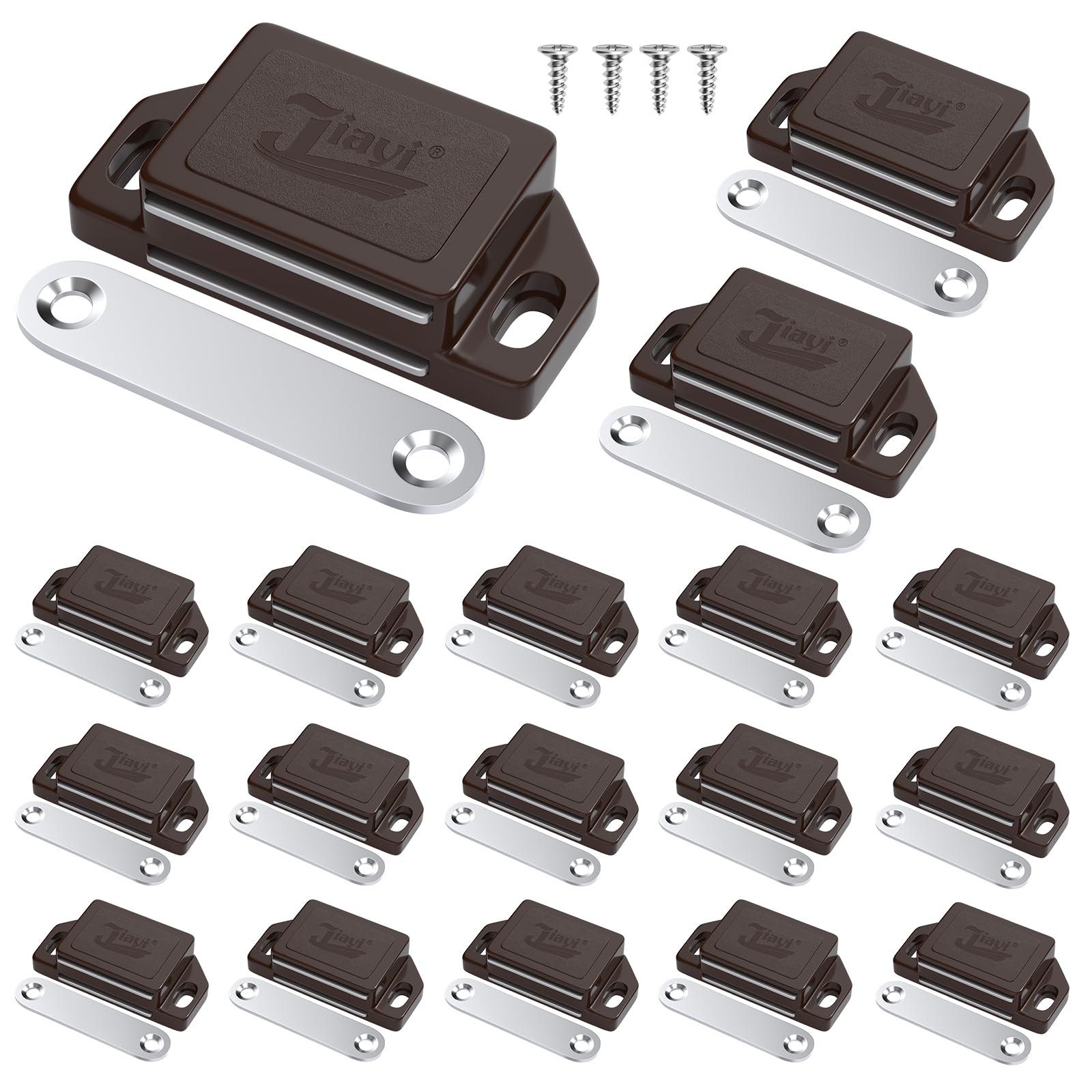 Magnetic Door Catch Jiayi 18 Pack Cupboard Door Magnets Self Adhesive Door Closure Plasticl Cabinet Magnetic for Kitchen Wardrobe Closet French Door Closing Drawer Latch Brown