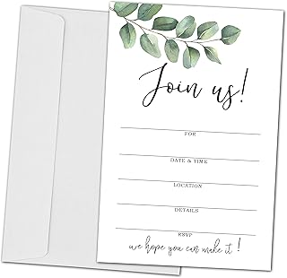 Join Us Invitation Cards With Envelopes - Greenery Invite Cards for All Occassions, Wedding, Engagement, Reception, Bridal or Baby Shower and Birthday Party - 25 Cards and 25 Envelopes - HL-002 YQK