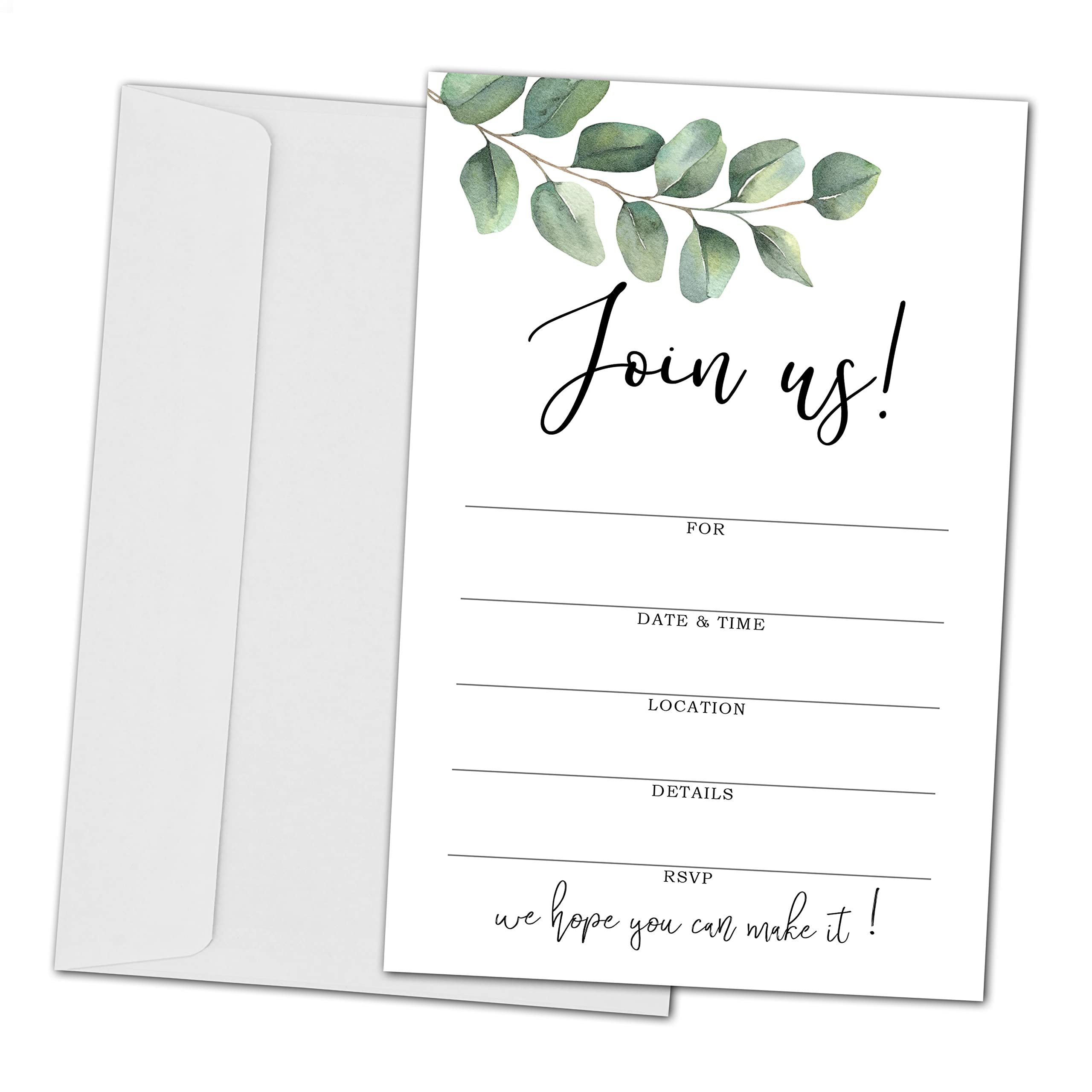 Join Us Invitation Cards With Envelopes - Greenery Invite Cards for All Occassions, Wedding, Engagement, Reception, Bridal or Baby Shower and Birthday