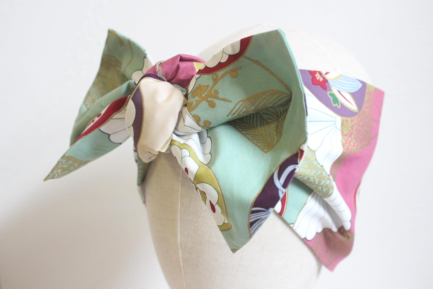 Extra Long Wide Vintage Style Handmade Cotton Wired Headband, Dolly Bow, Hair Wrap, Hair Accessory for Pixie Cut, XXL- 40 1/2'' * 5 1/2'' Inches (Japan Palace, XXL)