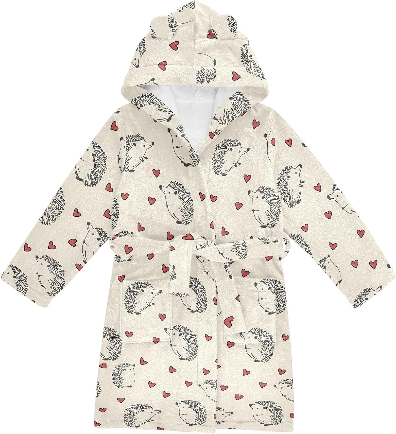 senya Grey Hedgehog Love Heart Toddler Hooded Bathrobe Kids Soft Plush Bath Towel Robes for Boys Girls 2-12 Years