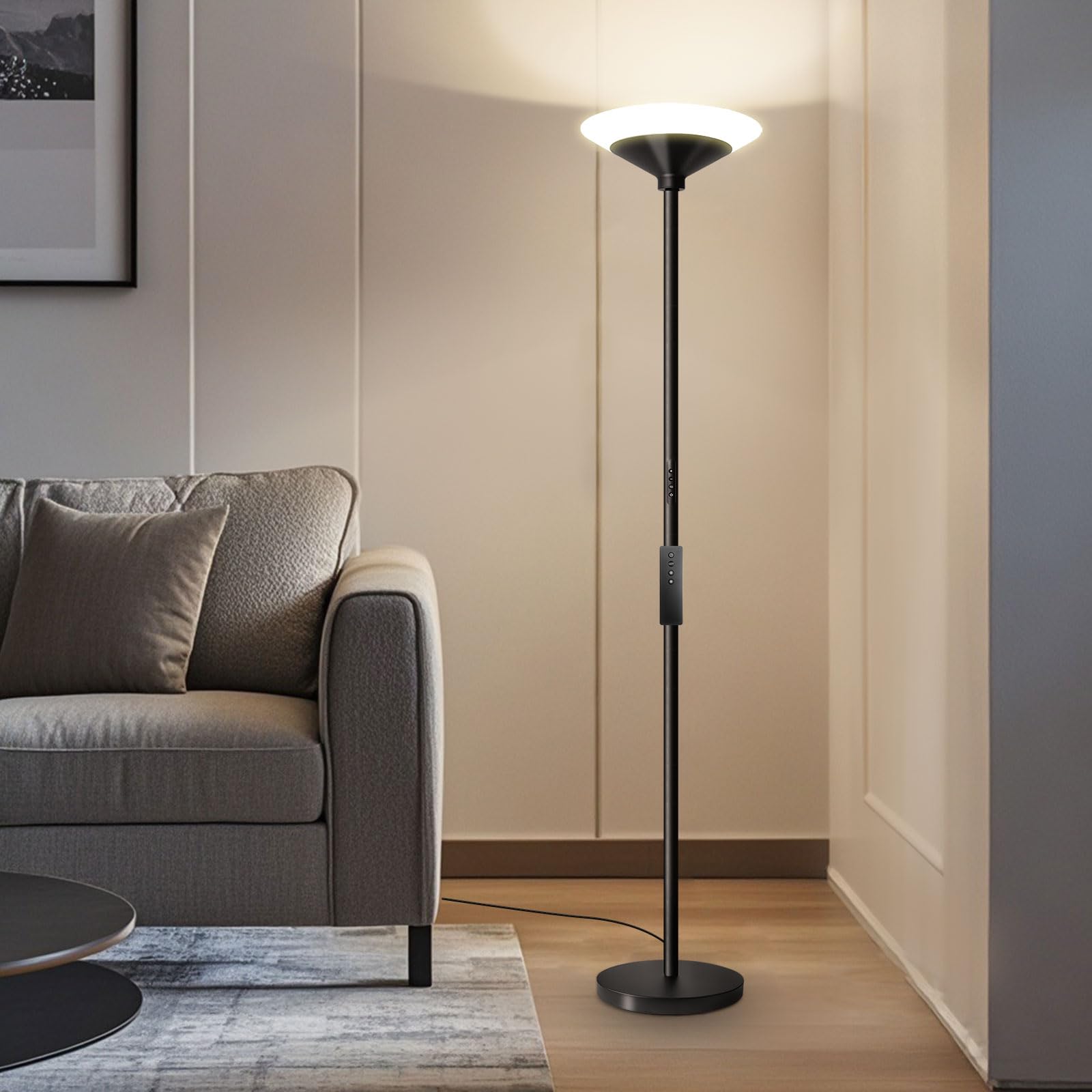 BBHome Piantana Lampada da Terra Dimmerabile, Lampada da Terra 27W LED con Telecomando e Touch, 3000K-6500K Moderna Lampada per Soggiorno, Camera da Letto, Ufficio, Nero