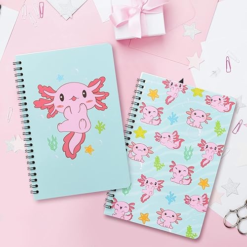 Miniatura 6 de L1rabe 2 cuadernos A5 con espiral de ajolote para regreso a clases, animales mexicanos caminando peces forrados, bloc de notas para mujeres y niñas,