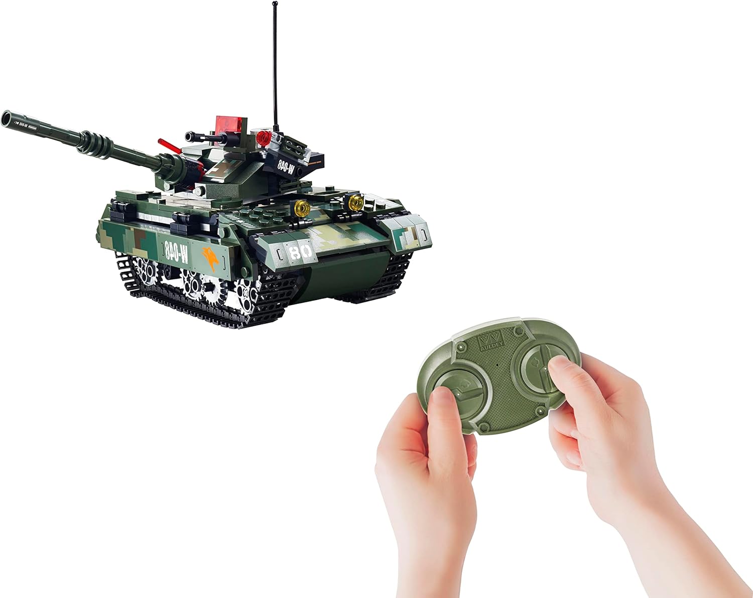 Child playing with the remote control tank