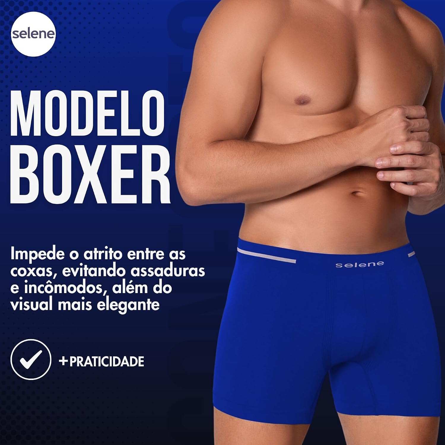 Kit 3 Cueca Boxer Sem Costura Selene Alta Performance Poliamida Cós 40MM Masculino Adulto Kit 3 Cueca Boxer Sem Costura Selene Alta Performance Poliamida Cós 40MM Masculino Adulto