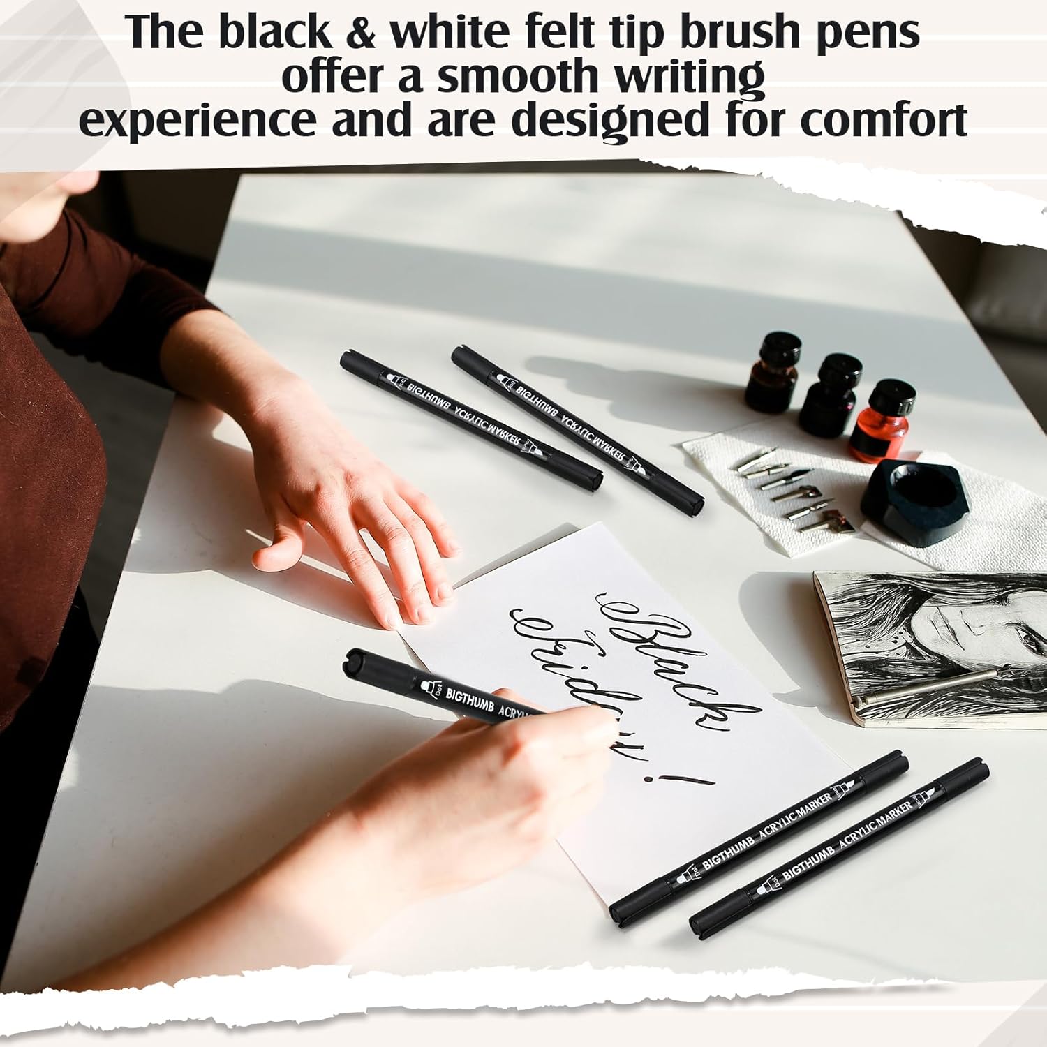 72 Pcs Black Dual Tip Acrylic Paint Pens Markers, Brush and Fine Dual-tip Acrylic Marker Pens Bulk for Calligraphy Fabric Rock Glass Wood DIY Ideal for Crafts and Arts
