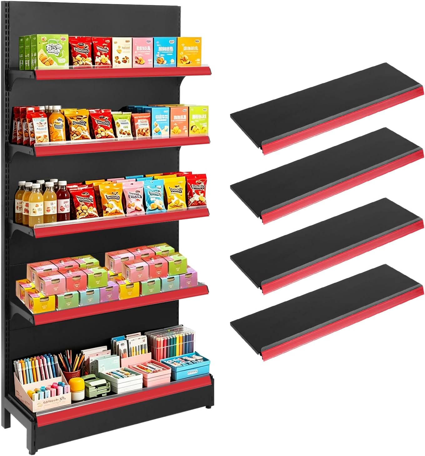 NectaCol Gondola Retail Shelving Wall Display with 5 Shelves, Black Single Side Metal Display Stand for Convenient Grocery Office Supply or Liquor Stores, Retail Display Panels