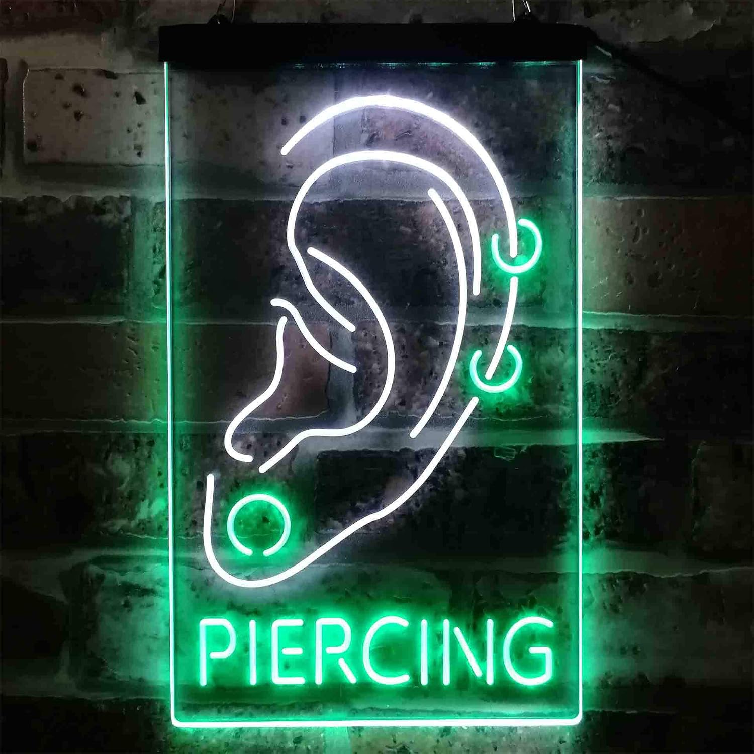 ADVPRO Ear Piercing Display Tattoo Shop Dual Color LED Neon Sign White & Green 12 x 16 Inches st6s34-i3880-wg