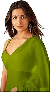 Women's Plain Pure Georgette Saree With Unstitched Blouse Piece (Rocky Aur Rani Ki Prem Kahani Alia Bhatt Saree)