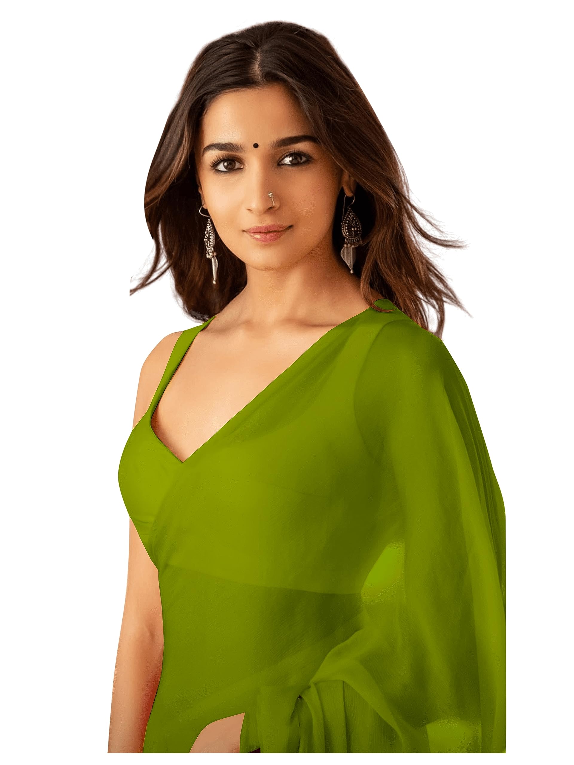 Women's Plain Pure Georgette Saree With Unstitched Blouse Piece (Rocky Aur Rani Ki Prem Kahani Alia Bhatt Saree)