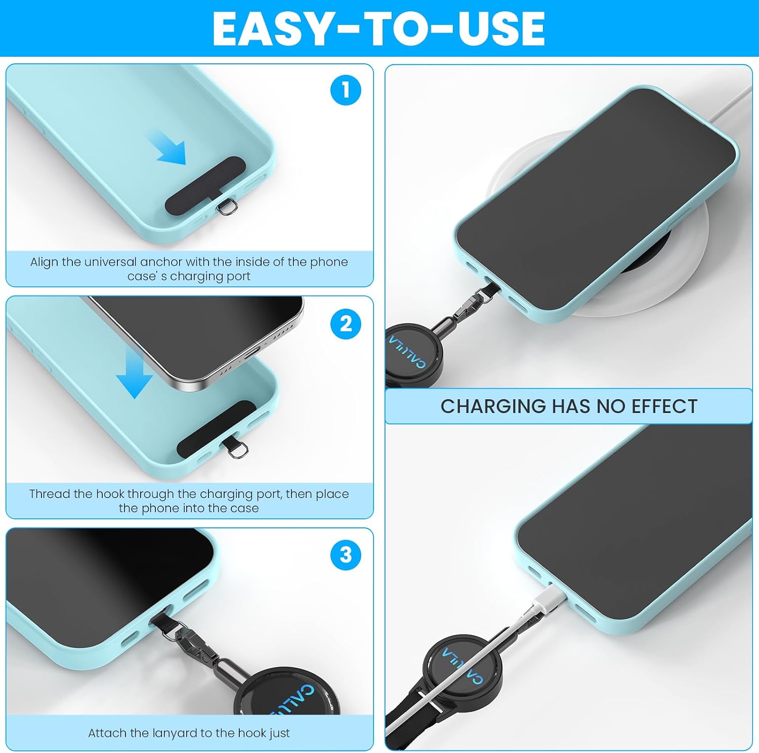 CALULA 25.5'' Retractable Phone Tether Anti Theft, Phone Lanyard for Skiing, Hiking, Outdoor Travel, Anti Pickpocket Phone Strap with Locking Carabiner & Universal Anchor thumbnail
