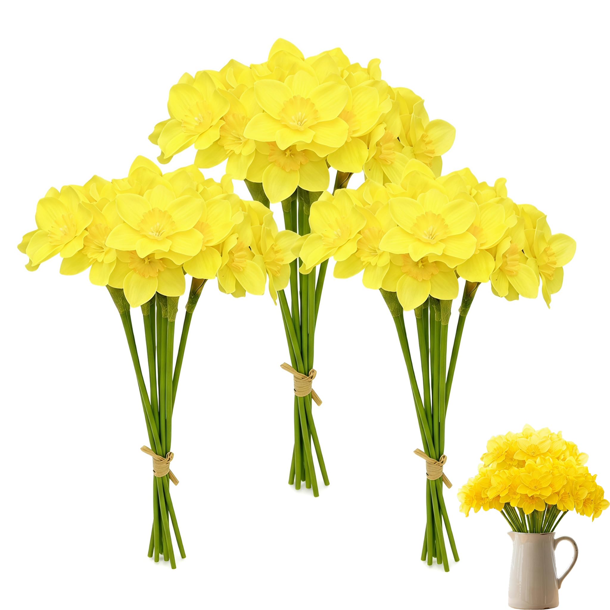 24 Stems Artificial Daffodils, 17 x 34 cm Faux Flowers for Bouquet Corsages