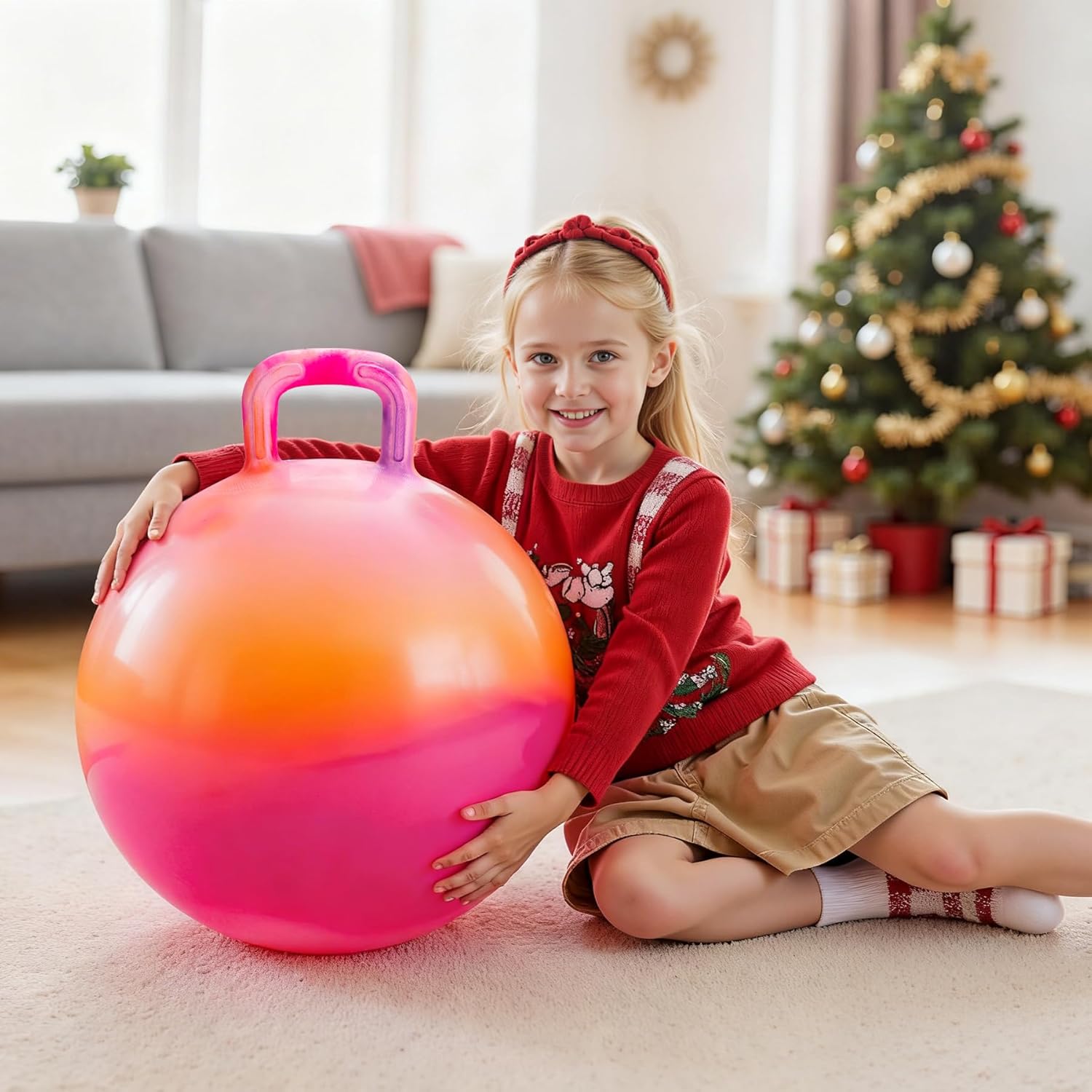 ZOOJOY Clouds Hopper Ball, Hopping Toys for Kids, 20 Inch Bouncy Ball with Handle for Boys Girls Aged 6-12, Inflatable Clouds Bounce Hopper Toy with Pump