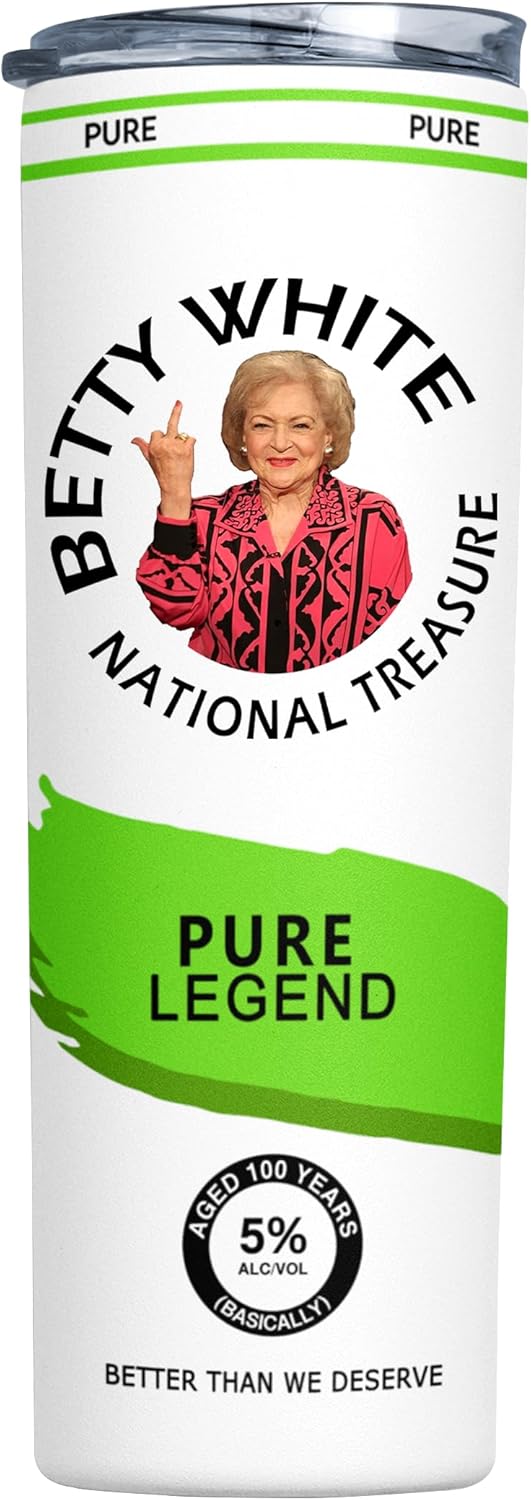 Betty White Hard Seltzer Tumblers, 7 Colors, Flipping the Bird Tumbler, Golden Girls, Betty White Fan Gift, Stainless Steel Insulated Travel Mug with Lid and Straw - 20 Ounces (Green)