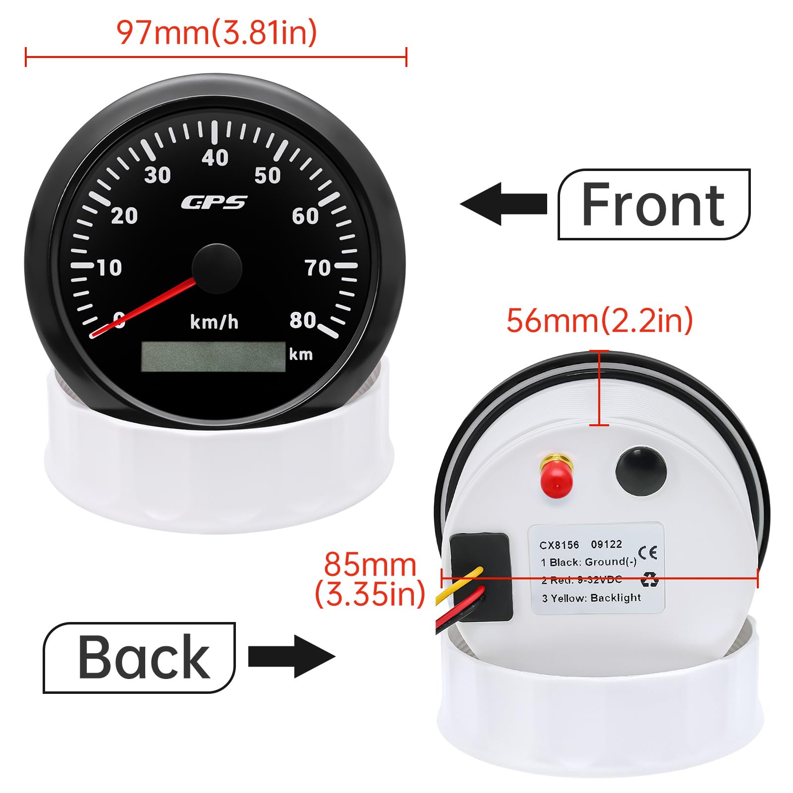 85mm Geschwindigkeitsmesser Boot GPS Tacho Kilometerzähler 0-80Km/H Wasserdichter IP67 7-Farben Tachometer Messgerät für Auto Boot Yacht 12V/24V …