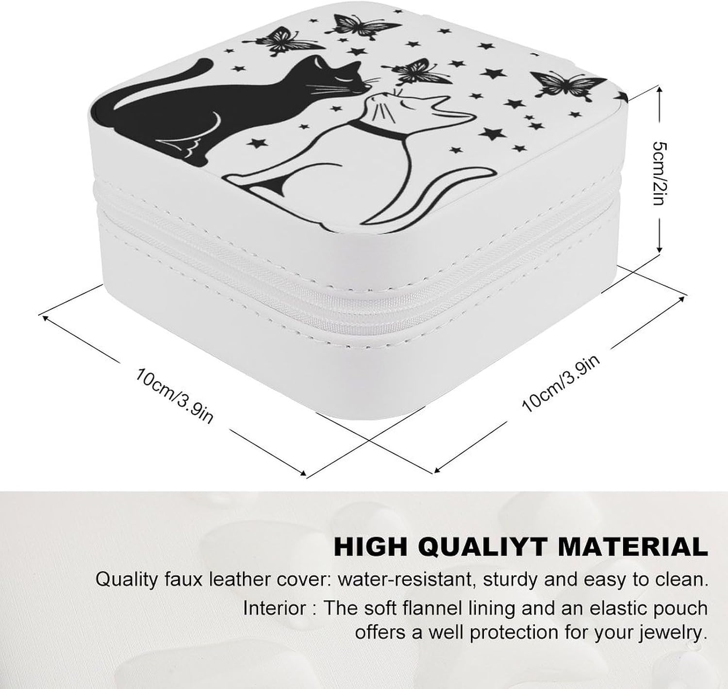 Cats, Butterflies, Stars Small Travel Jewelry Box Organizer with Zipper for Women, Leather Portable Jewelry Case for Ring Earrings Necklaces Bracelet image 2