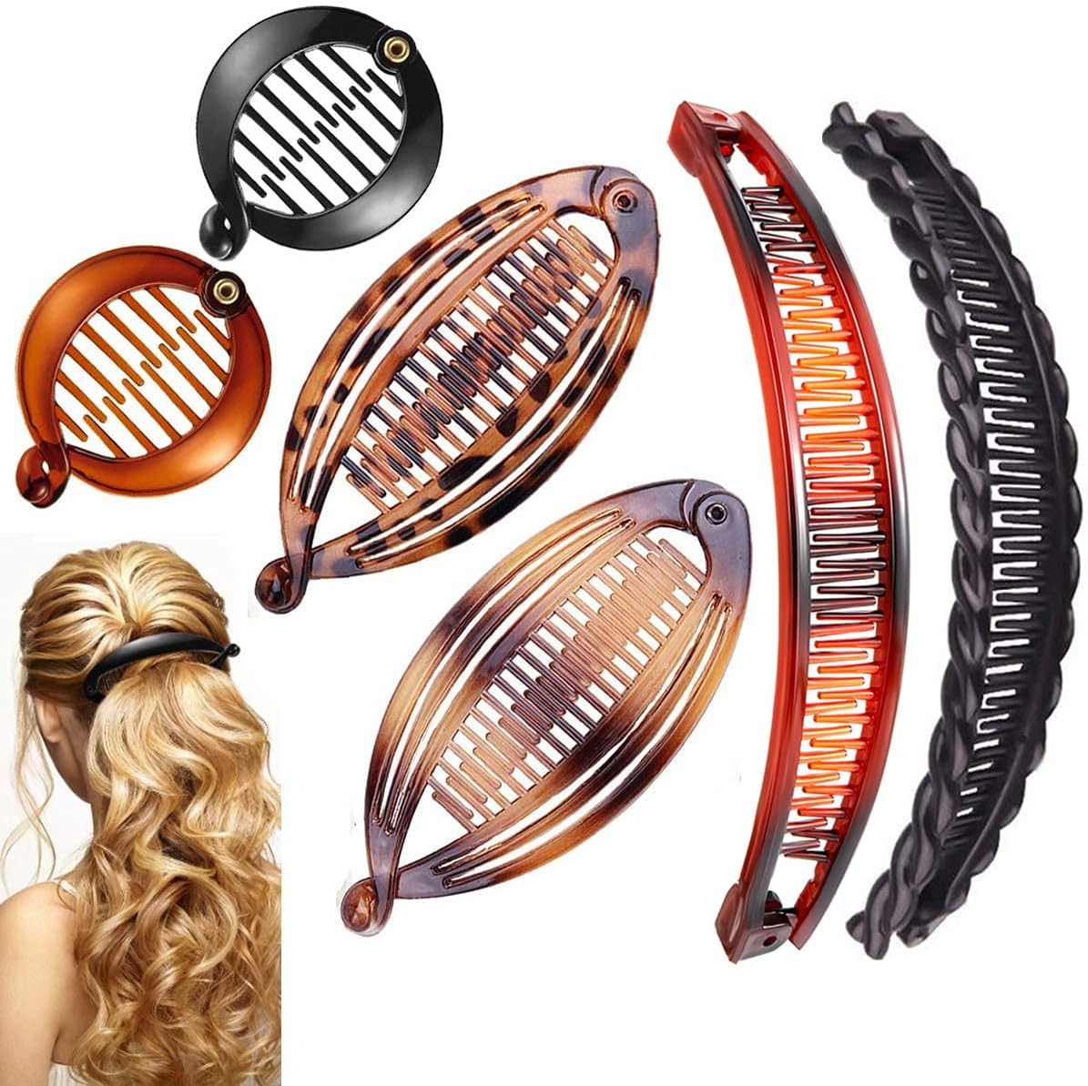 Banana Hair Clips Vintage Clincher Combs Tool for Thick Curly Hair Accessories Fishtail Hair Clip Combs Double Banana Clip Set for Women Girls (Style E)