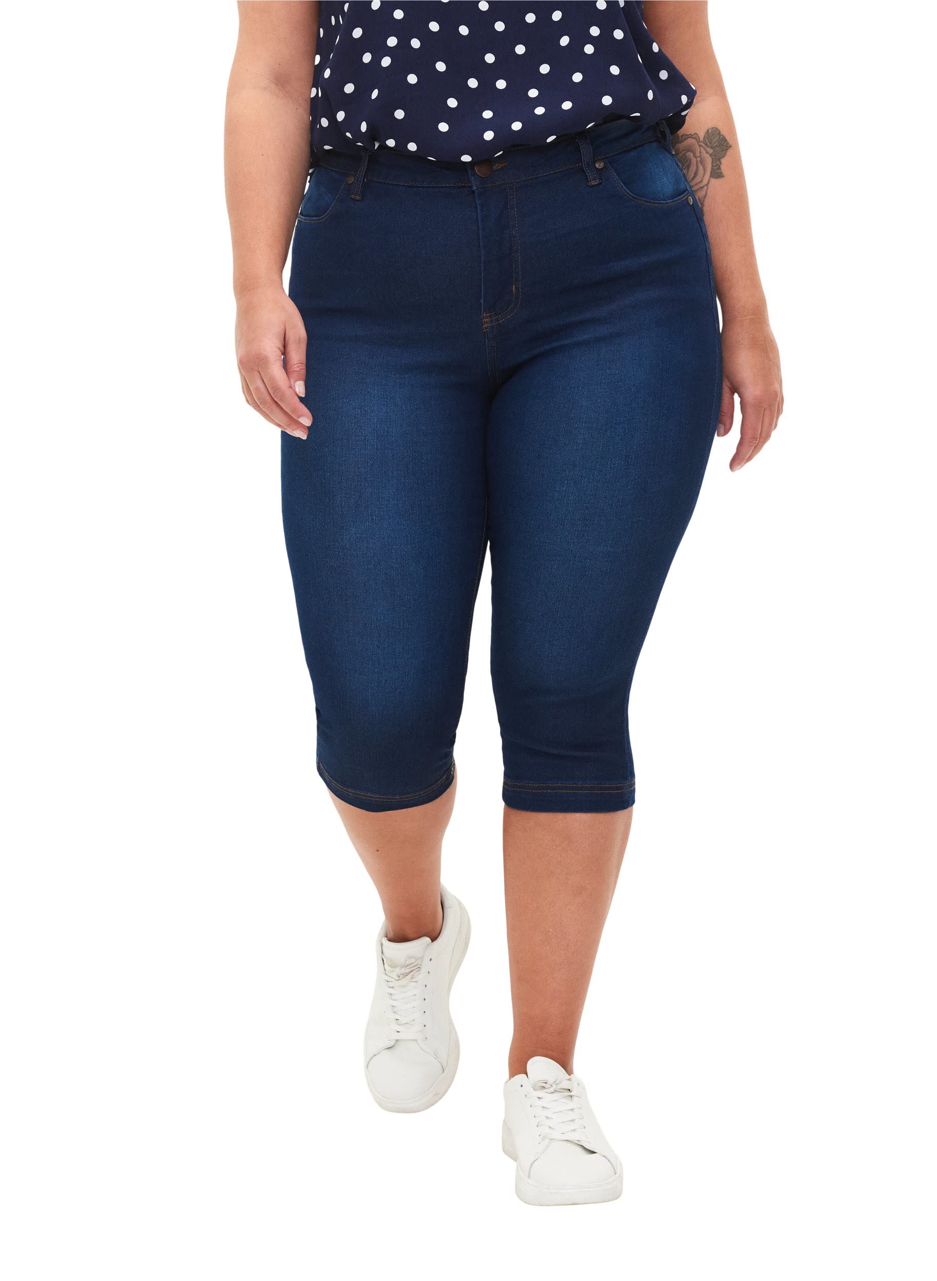 Zizzi Amy Capri Jeans Damen Große Größen - 3/4 Jeans - Caprihose mit Slim Fit & Hoher Taille - Curvy Mode für den Sommer - aus Bequemer Baumwollmischung mit Stretch