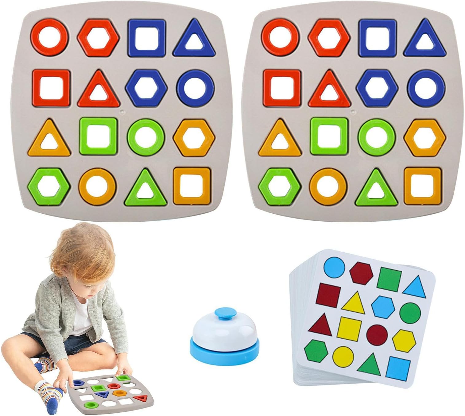 Shapes Toys,Geometric Board Brain Teaser Puzzle | with Bell Interactive Learning Shapes - for Up 3 Years Old Boys Girls Kids Two Players Travel Preschool Education