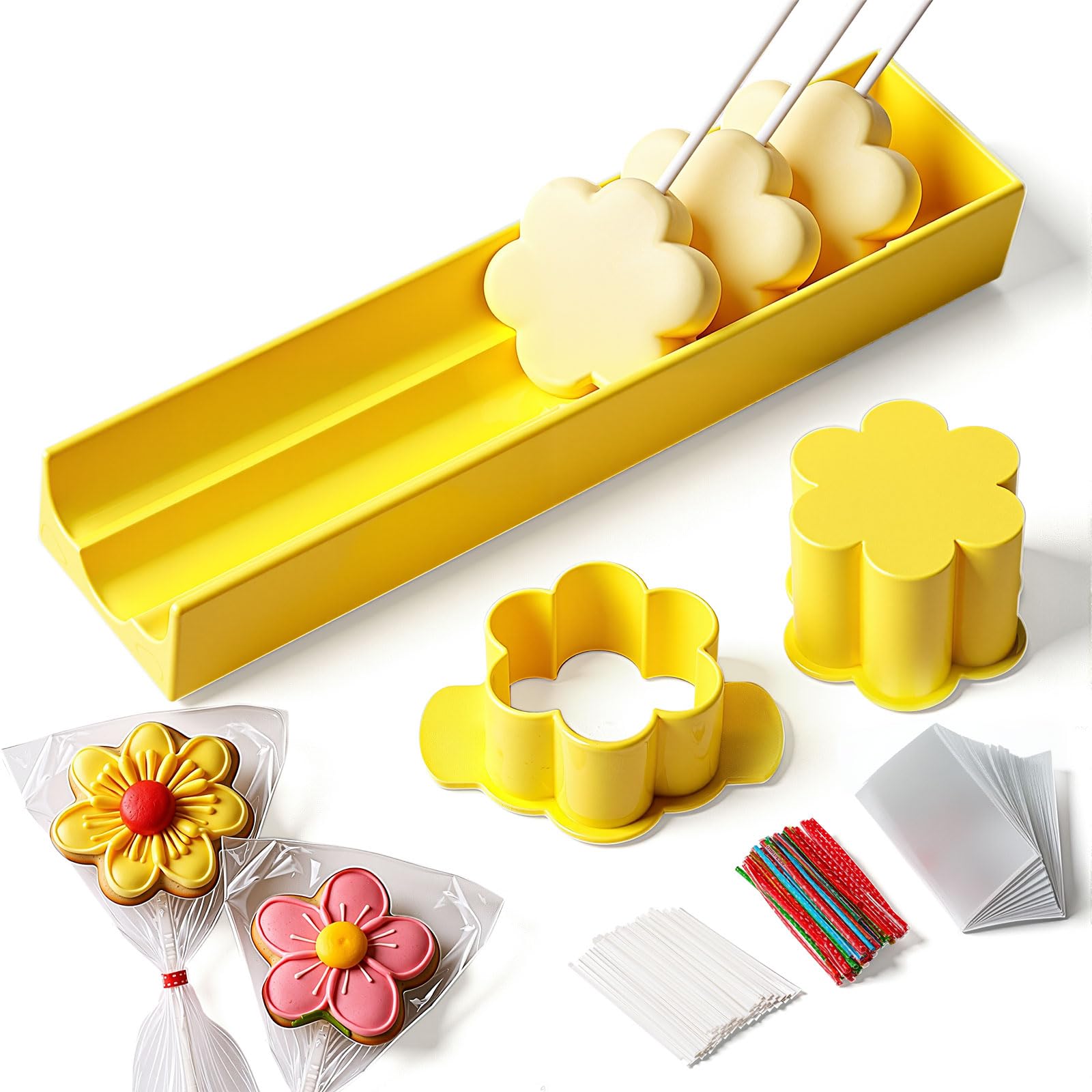 Cakesicle Cutter with 9in Tray, Yellow Flower Cakesicle Mold Set