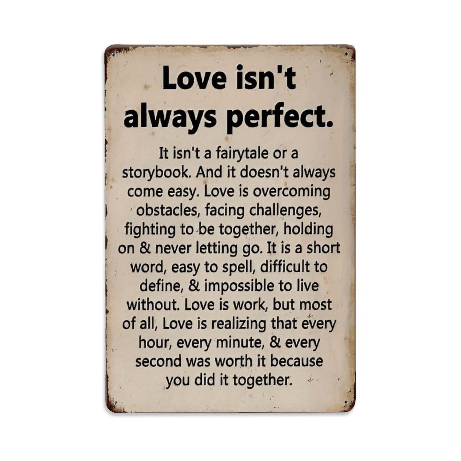 Love Isn't Always Perfect Vintage Quote Sign Vintage Aluminium Metal Sign, Retro Wall Decor for Home, Bar, Garage & Farmhouse 30x20cm