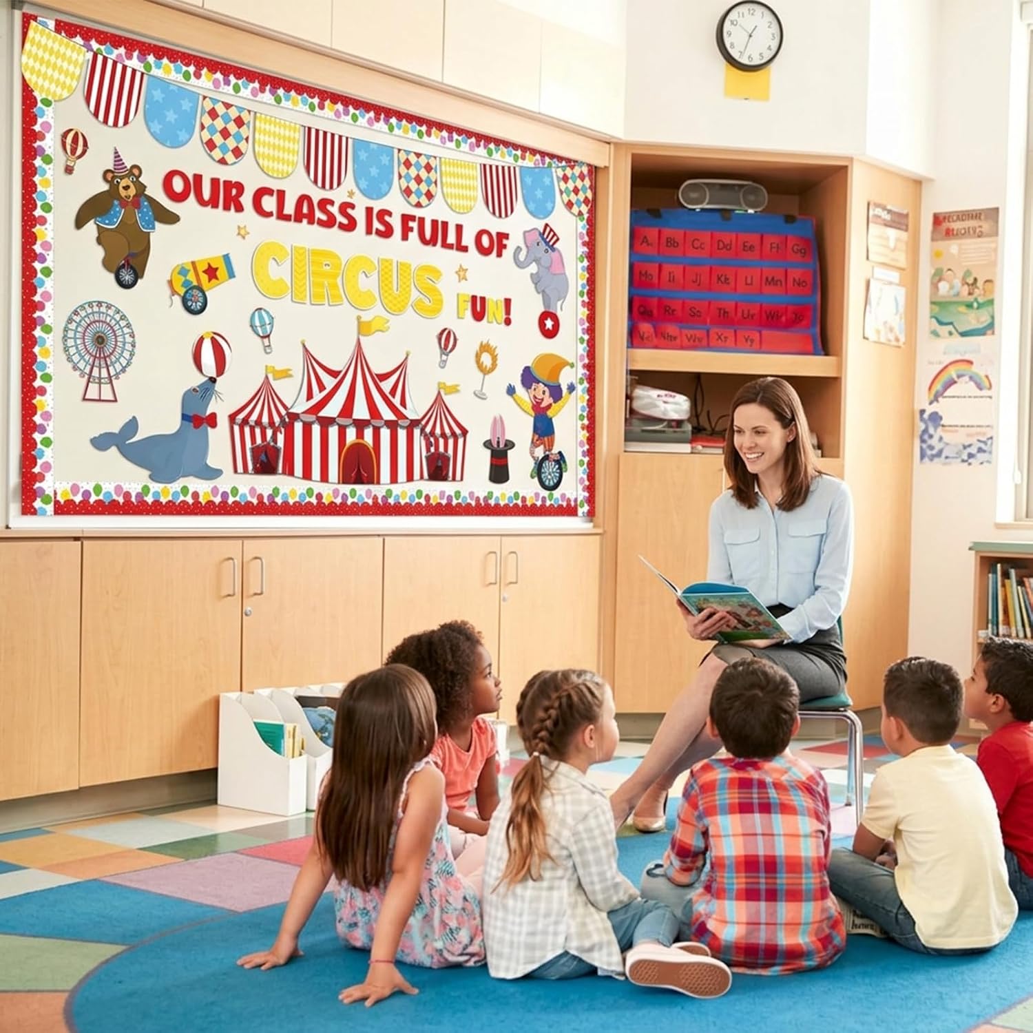 Circus Theme Bulletin Board Set Carnival Classroom Decoration Back to School Bulletin Board Circus Tent Animals Clown Paper Cutouts for Summer Carnival Party Office Home Chalkboard Wall Decor