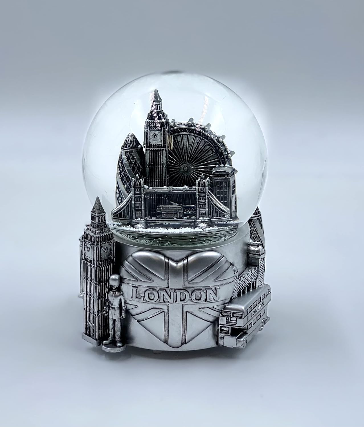 London 3D Musical Snow Globe Romantic Gift Souvenir Decor for Home Office 5 1/2" (Silver)