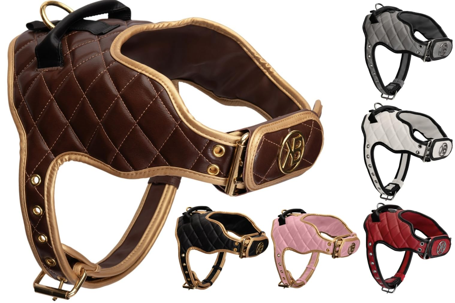 Kaycee Belle® Luxury Dog Harness Comfortable Adjustable Premium soft Padded Vegan Leather No pull no-choke harness with power strap small medium large dogs (Brown Harness, Large)