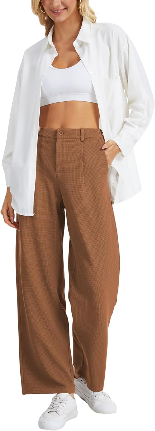 Feiersi Womens Wide Leg Pants Stretchy Work Dress Pants High Waist Business Casual Slacks Trousers 28" - Image 4