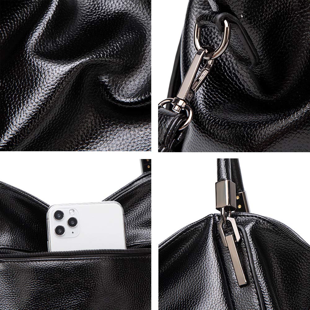 Hobo Bolso de Hombro para Mujer en Cuero PU Elegant Bolsos de Mano con Bandolera Hobo Shopper Horizontal Bolso de Bandolera Tote Negro