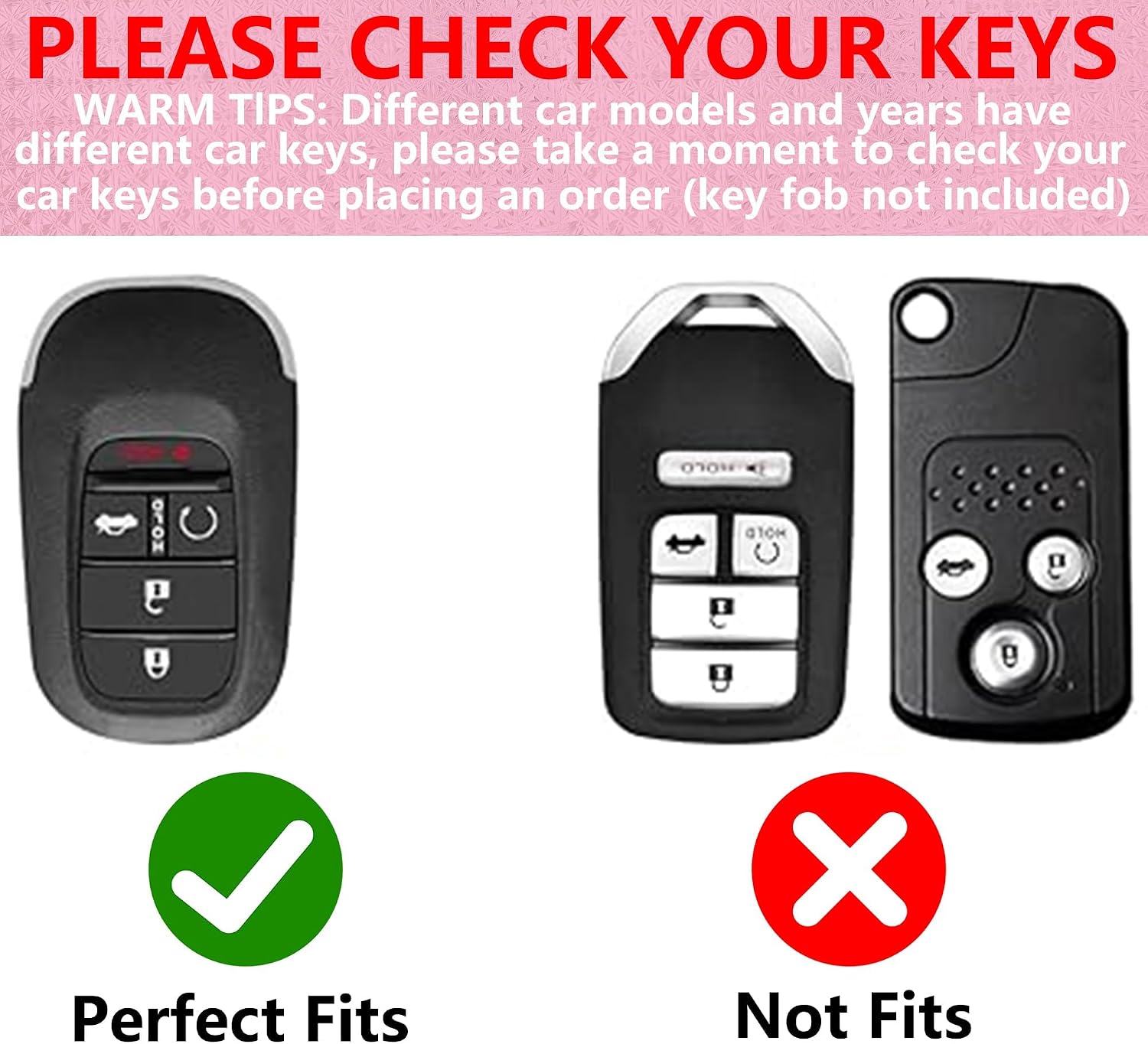 Key Fob Cover with Diamond Keychain, Car Key Shell for Women, Compatible with Honda 2023 2024 Accord Civic HRV CRV Pilot Smart Remote Key Protector (5 Buttons-Black Bowknot) image 2
