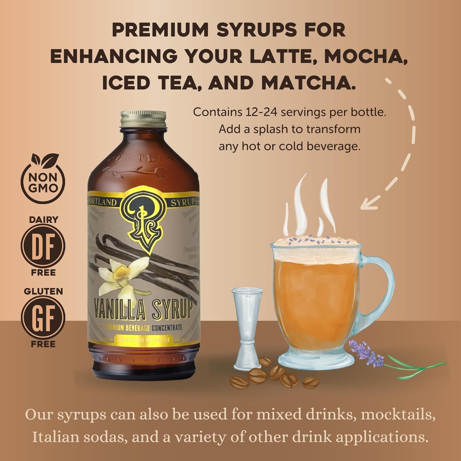 Portland Syrups Flavor Bundle – Caramel, Vanilla, & Hazelnut Syrups for Coffee, Latte, Cocktails, & Desserts – 12 oz Bottles, 12-24 Servings Each, Pack of 3