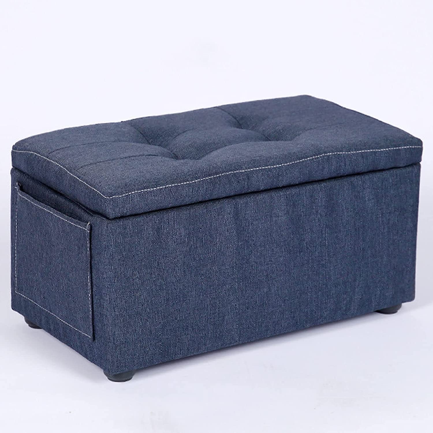 Tabouret à langer en coton et lin rectangle bleu foncé de salon