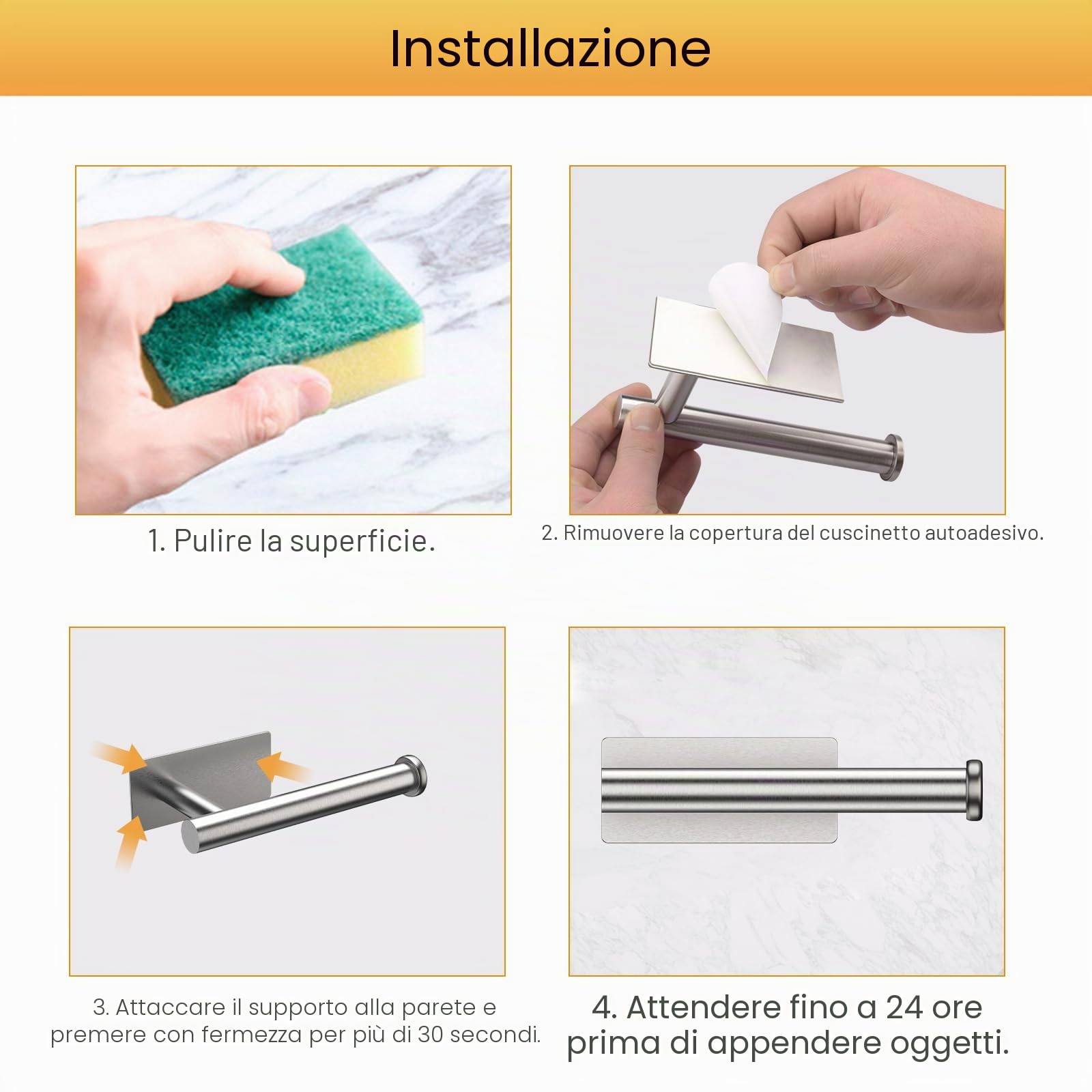 Ibergrif MK34052 Porta Carta Igienica Adesivo Portarotolo Carta Igienica Acciaio Inox per Bagno e Toilette,Acciaio Inossidabile