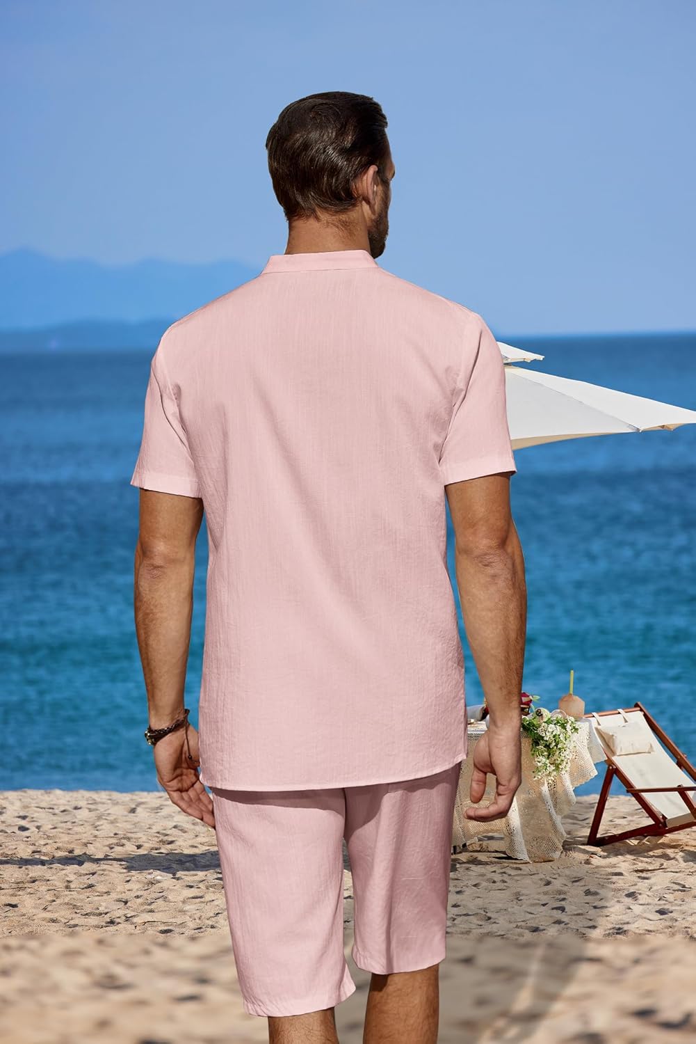 COOFANDY Men's 2 Pieces Linen Set Casual Henley Shirts Short Sleeve Beach Yoga Shorts Summer Pants Outfits - Image 3