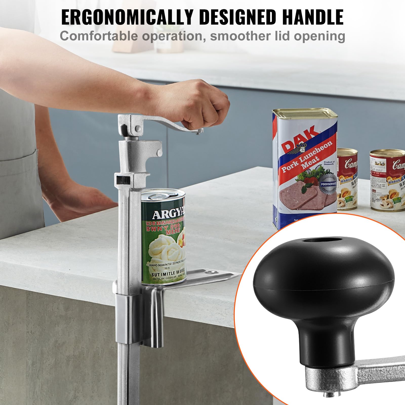 VEVOR Apriscatole Commerciale in Ghisa da Tavolo per Lattine Alte 30 cm, Lama Acciaio Inossidabile, 235 x 100 x 660 mm
