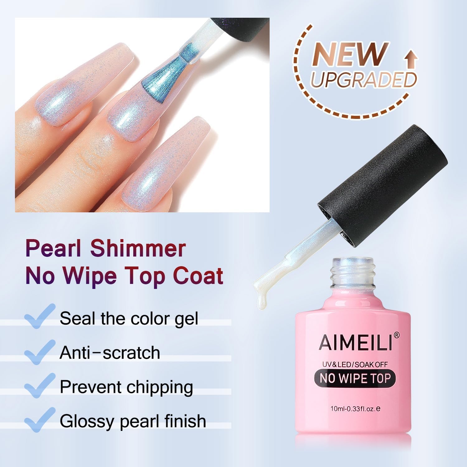 AIMEILI Pearl Glitter Top Coat Gel UV Gel lakier do paznokci, 10 ml No Wipe Top Coat do paznokci żelowych, poly żel, paznokcie akrylowe, szybki brokat, sztuka paznokci-001