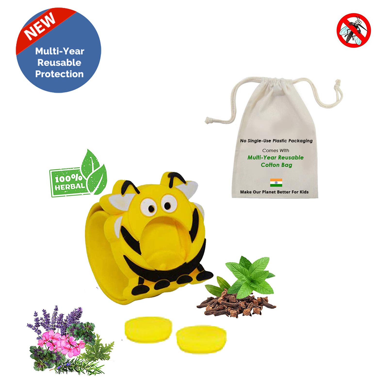 Safe-O-Kid Herbal Mosquito Repellent Band with 2 Refills and 6 Anti Mosquito Patches