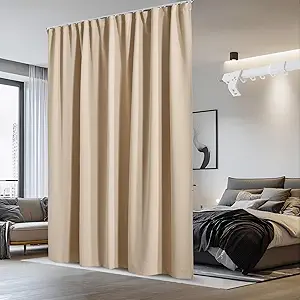 NICETOWN Sliding Door Curtain & Adjustable Ceiling Track Set, W100 xL96 Room Divider Curtain for Office/Hospital Privacy Protection, Thermal Insulated Room Darkning Drape, 1 Panel, Biscuit