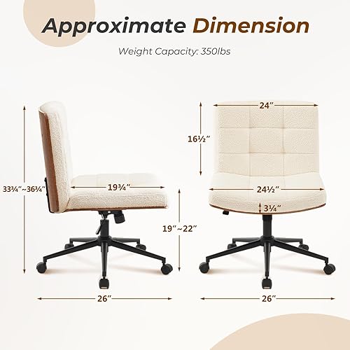 Miniatura 2 de Furnimart FSC - Silla de escritorio ancha de madera, giratoria de 360 con ruedas, cómoda silla de oficina con patas cruzadas, silla enrollable sin