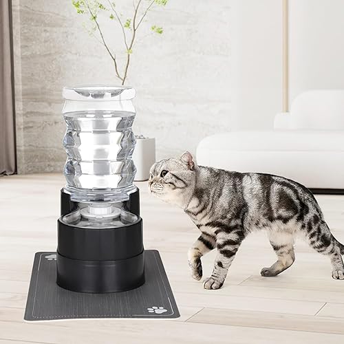 Miniatura 6 de RIZZARI Dispensador automático de agua para gatos negro 7L elevado, alimentador por gravedad de acero inoxidable con cepillo especializado y triple