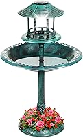 Best Choice Products Solar Vintage Resin Bird Bath Fountain w/ Planter Base, Solar Light, Fillable Stand - Green Yard Garden Decor