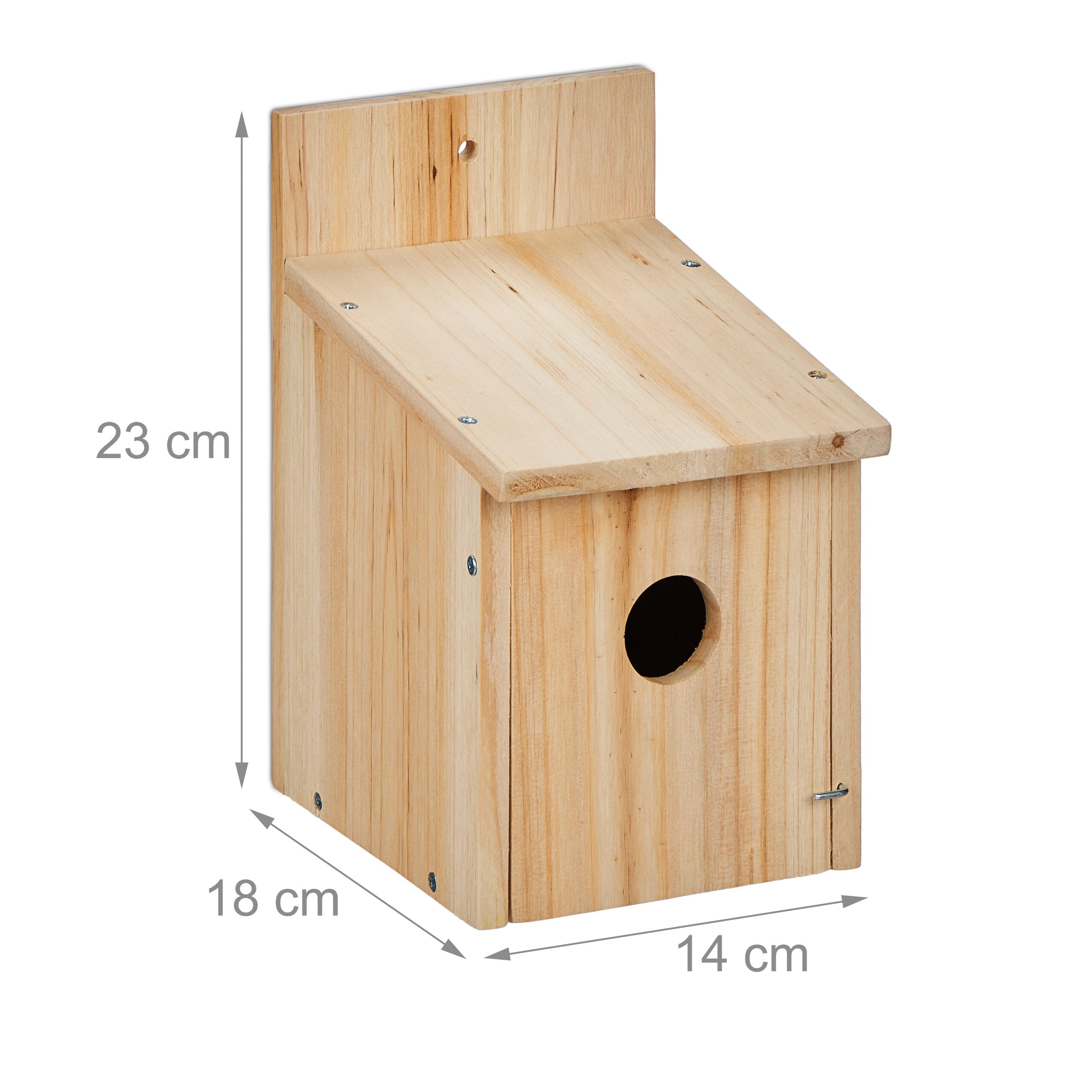 Relaxdays Casa per Uccellini, Casetta Nido in Kit in Legno, da Appendere, Sportello con Foro, HLP 23x14x18 cm, Naturale, 23 x 14 x 18 cm