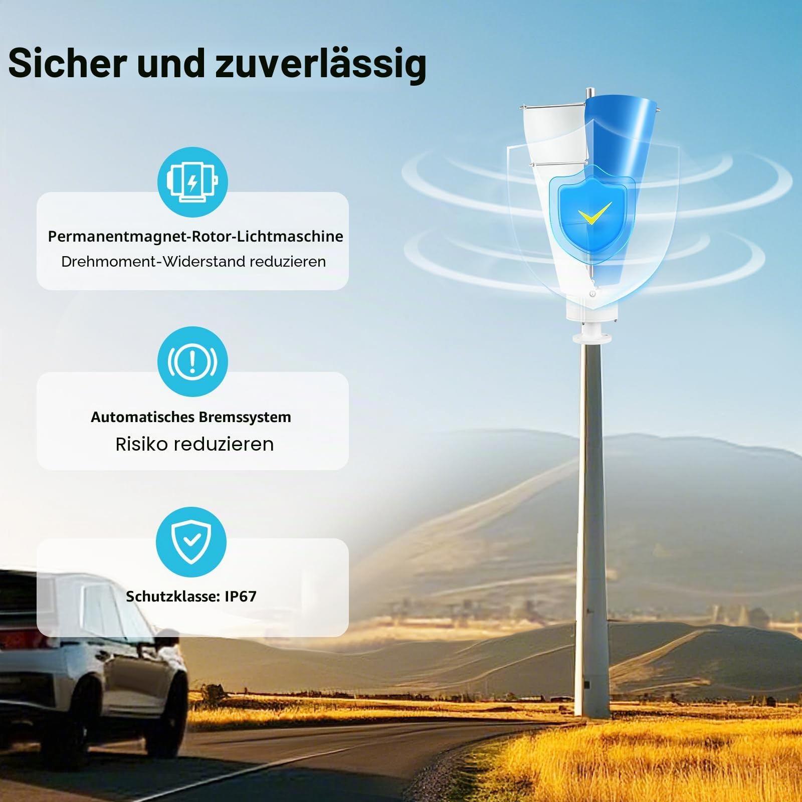 24V-Windkraftanlage mit 100W, Windkraftanlage für den Hausgebrauch, mit Steuerungssystem, vertikalachsige Windkraftanlage mit zwei Flügeln, geeignet für die Stromversorgung von Haushalten