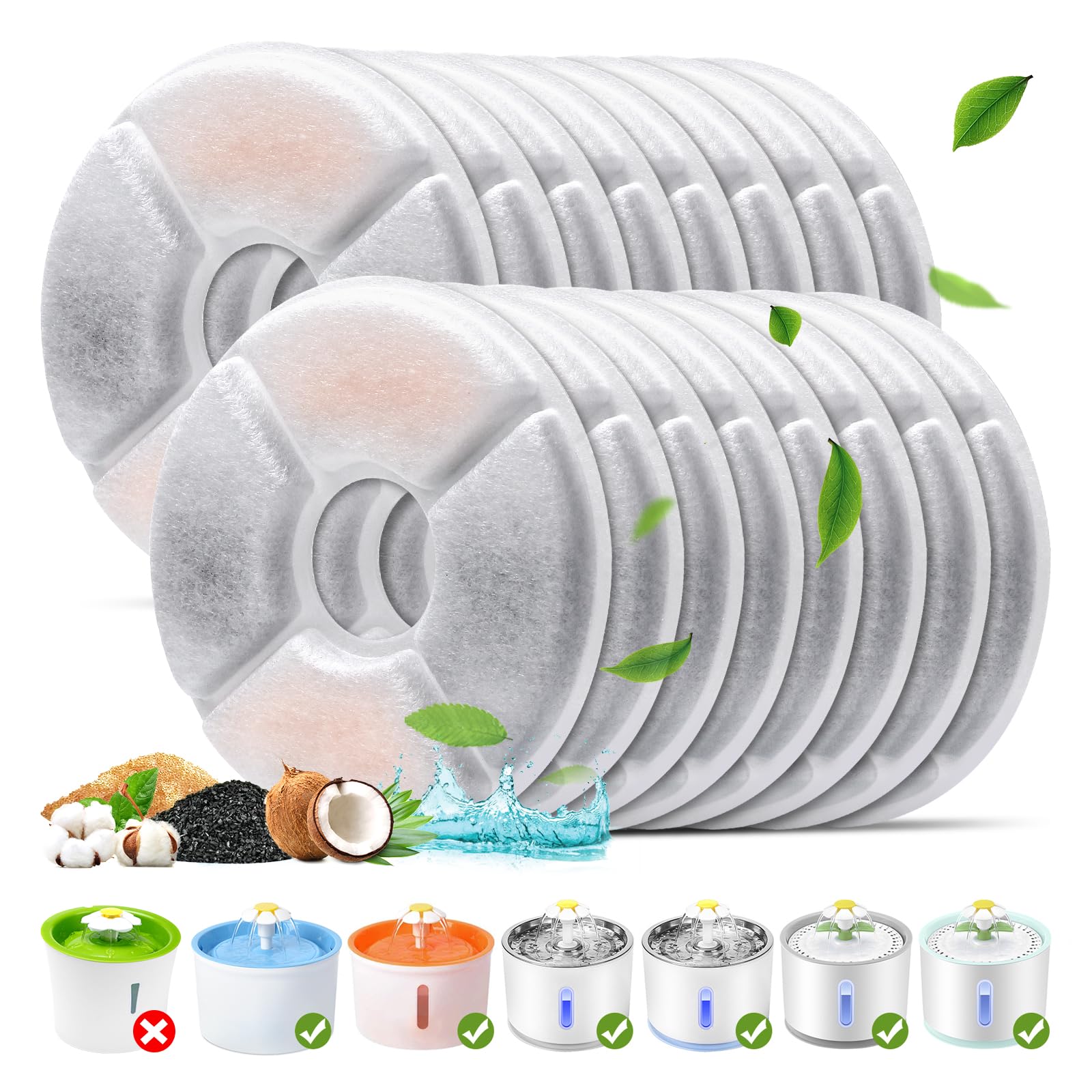 Filtro fuente para gatos, 16 filtros de recambio para bebederos 2.4L/1.6L Triple sistema de filtración Filtro de carbón activo para fuentes de agua Dispensador automático de mascotas Fuente bebedero