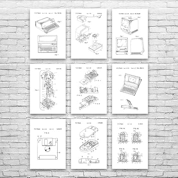 Computer Patent Posters Set of 9 8x10, Technician Gift, Computer Decor, IT Tech Gift, Computer Art Print, Programmer Gift Black & White