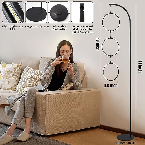 Miniatura 3 de Lwhaoye Lámparas de pie modernas para sala de estar, lámpara de pie de 70 pulgadas2500 lúmenes40 W-3 coloresregulable, luz remota negra, lámpara de